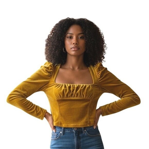 Free People Tops - Y2k Free‎ people Babydoll Milkmaid Womens size Large Velvet Fairygrunge Puff Top